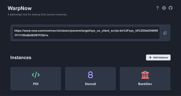 WarpNow - An ServiceNow Link Sharing Tool